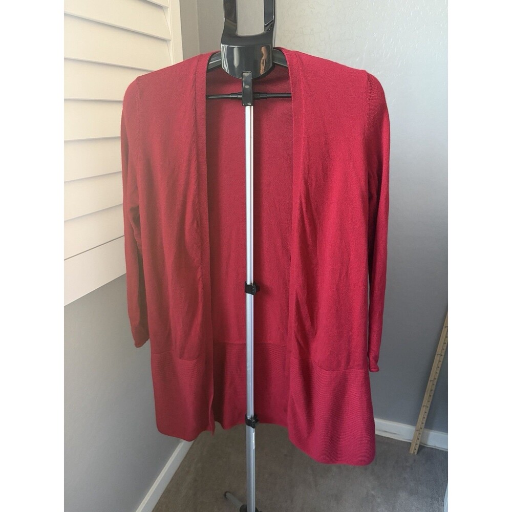 Talbots 100% Merino Wool Open Front Cardigan Sweater Red Petite Small SP Classic